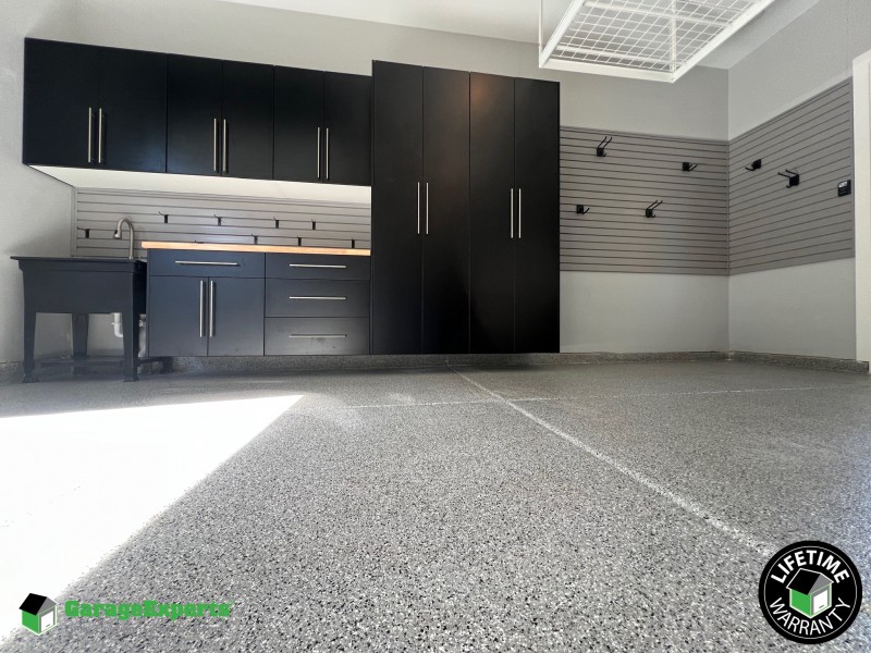 Residential Garage Epoxy Flooring and Cabinet Storage Solution in Wheaton, Il Image