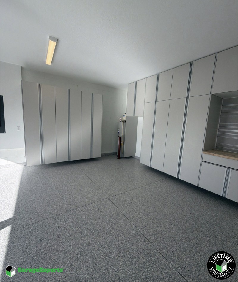 Residential Custom Polyaspartic Epoxy Flooring and Cabinet Storage Solution in Stuart, Fl